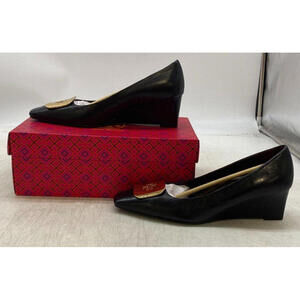 NEW $400 Tory Burch Georgia Wedge 55mm Black Goat Leather Size 10.5